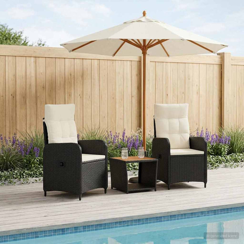 Set de lounge pentru grădină 3 buc. Negru și Alb crem