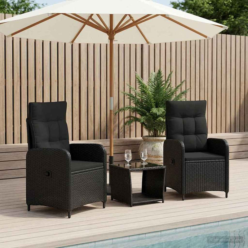 Set de lounge pentru grădină 3 buc. Negru