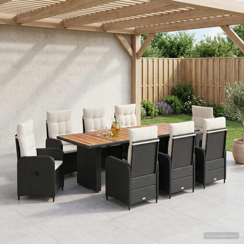 Set dining pentru exterior 9 buc. Negru și Alb crem poliratan