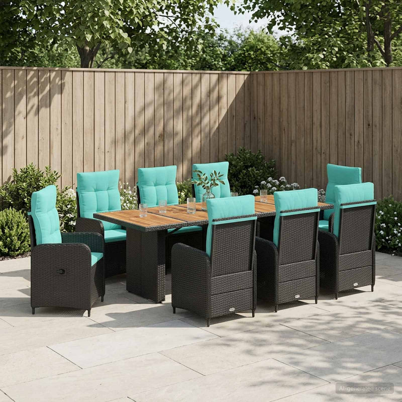 Set dining pentru exterior 9 buc. Negru și Turcoaz poliratan