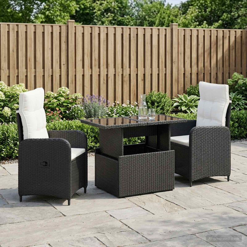 Set dining pentru exterior 3 buc. Negru și Alb crem poliratan