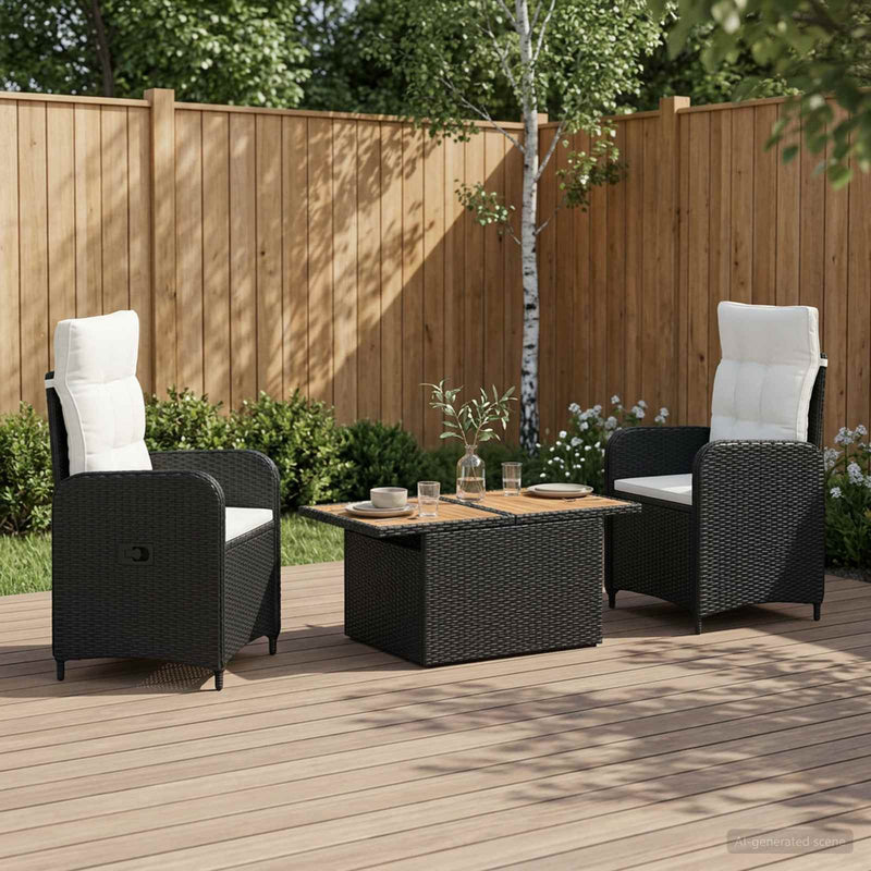 Set dining pentru exterior 3 buc. Negru și Alb crem