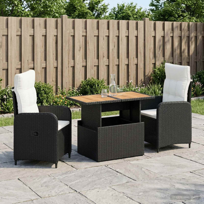 Set dining pentru exterior 3 buc. Negru și Alb crem