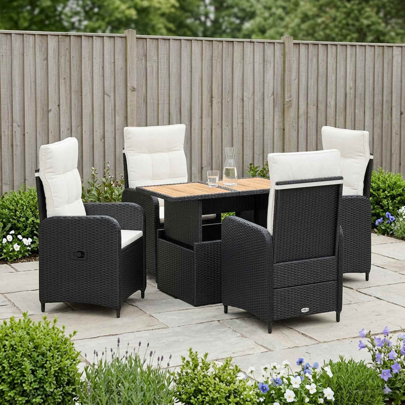 Set dining pentru exterior 5 buc. Negru și Alb crem