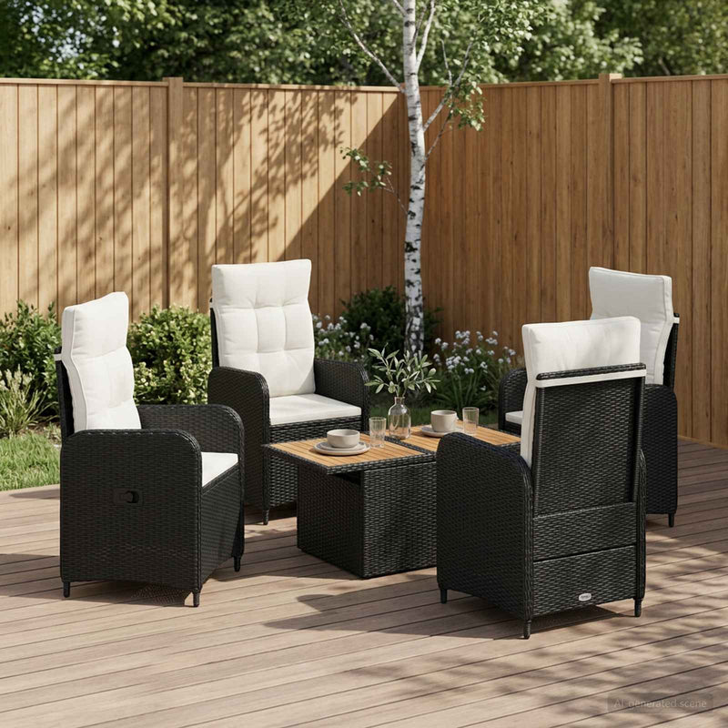 Set dining pentru exterior 5 buc. Negru și Alb crem
