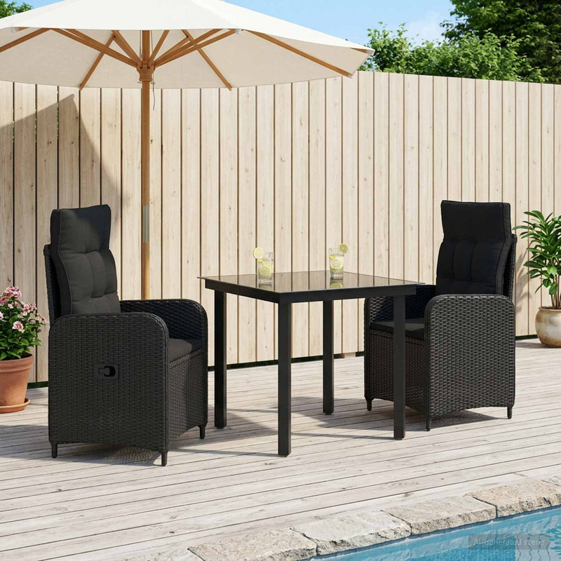 Set de masă pentru grădină 3 buc. Negru