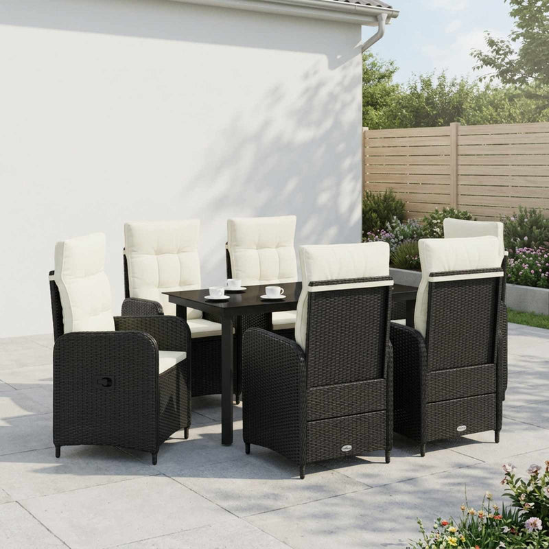 Set de masă pentru grădină 7 buc. Negru și Alb crem