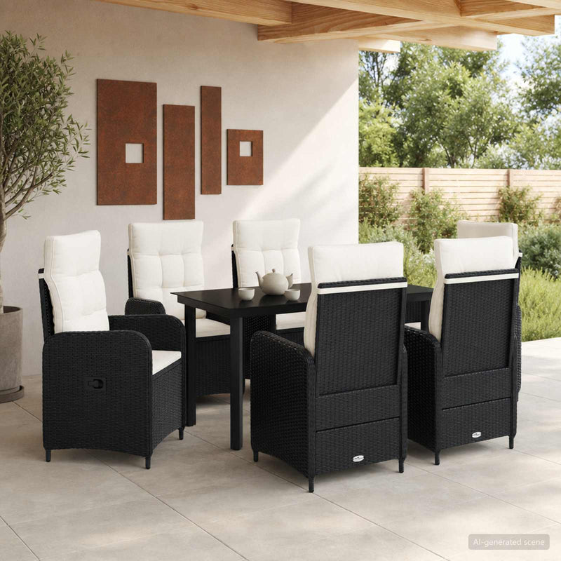 Set de masă pentru grădină 7 buc. Negru și Alb crem