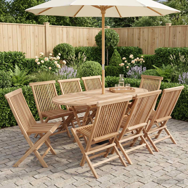 Set de Mobilier pentru Grădină 9 buc. natural Lemn solid de tec
