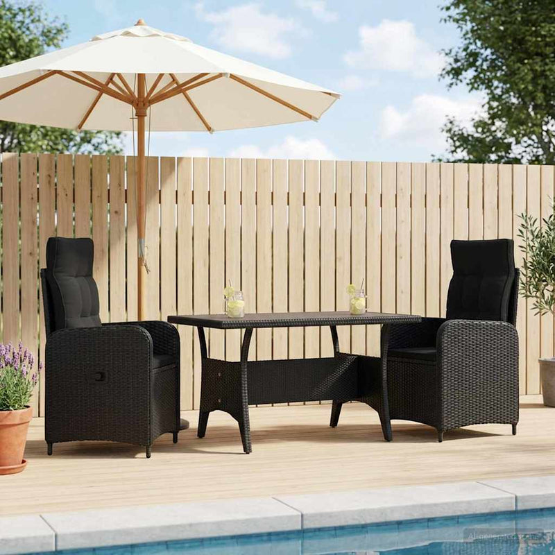 Set dining pentru exterior 3 buc. Negru poliratan