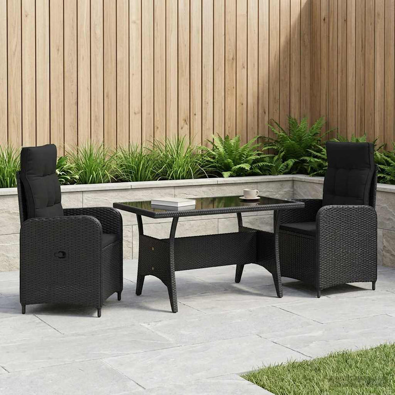 Set dining pentru exterior 3 buc. Negru poliratan