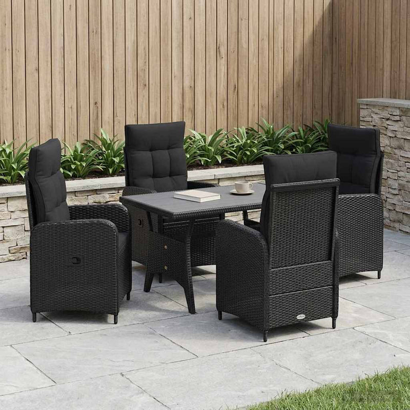 Set dining pentru exterior 5 buc. Negru poliratan