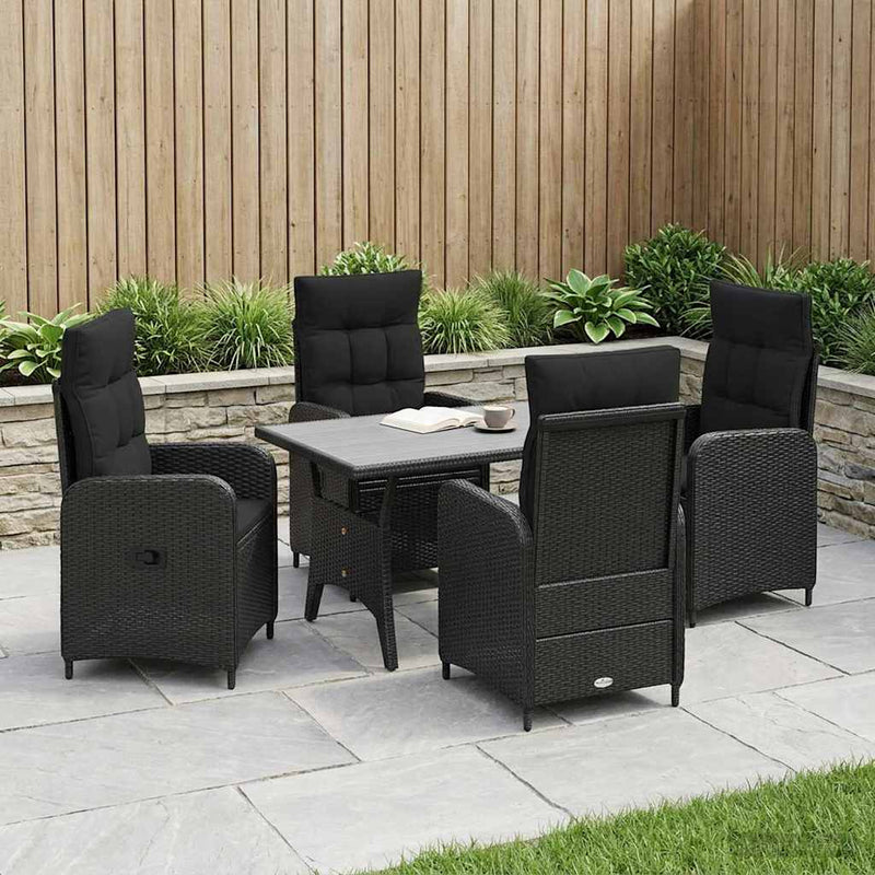 Set dining pentru exterior 5 buc. Negru poliratan