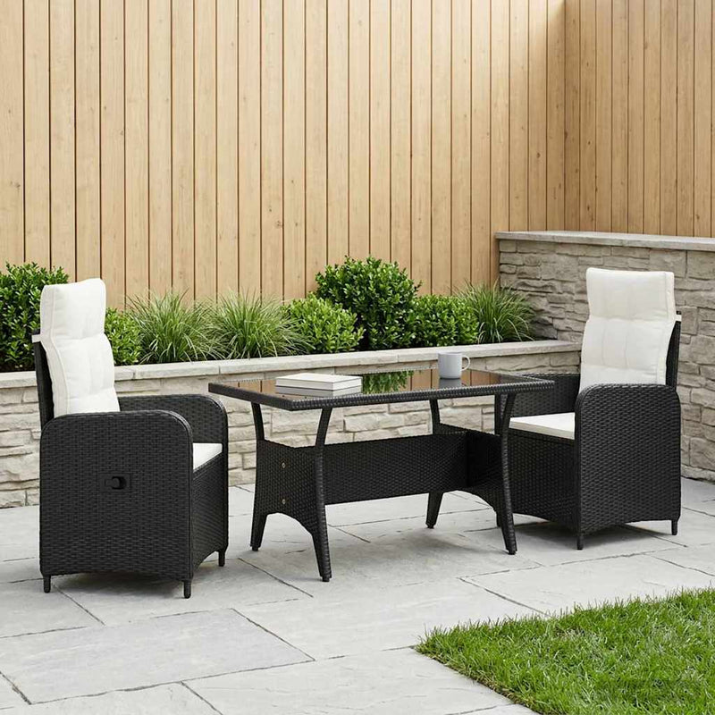 Set dining pentru exterior 3 buc. Negru și Alb crem poliratan