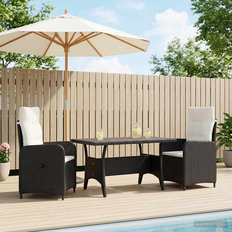 Set dining pentru exterior 3 buc. Negru și Alb crem poliratan