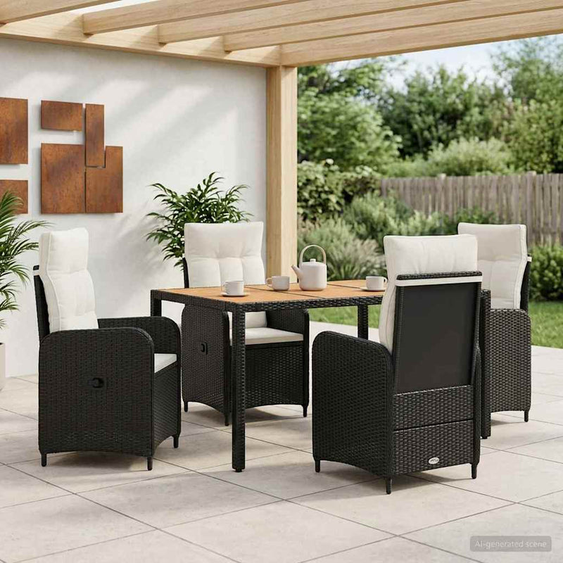 Set dining pentru exterior 5 buc. Negru și Alb crem