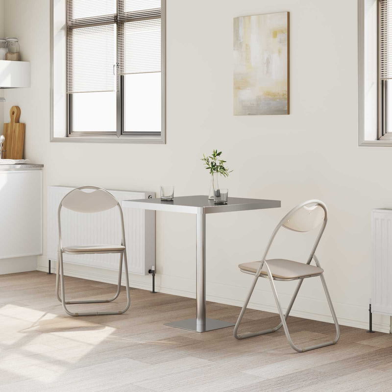 Scaun pliant 2 buc. Piele artificială Nisipiu 48 x 43,5 x 81 cm