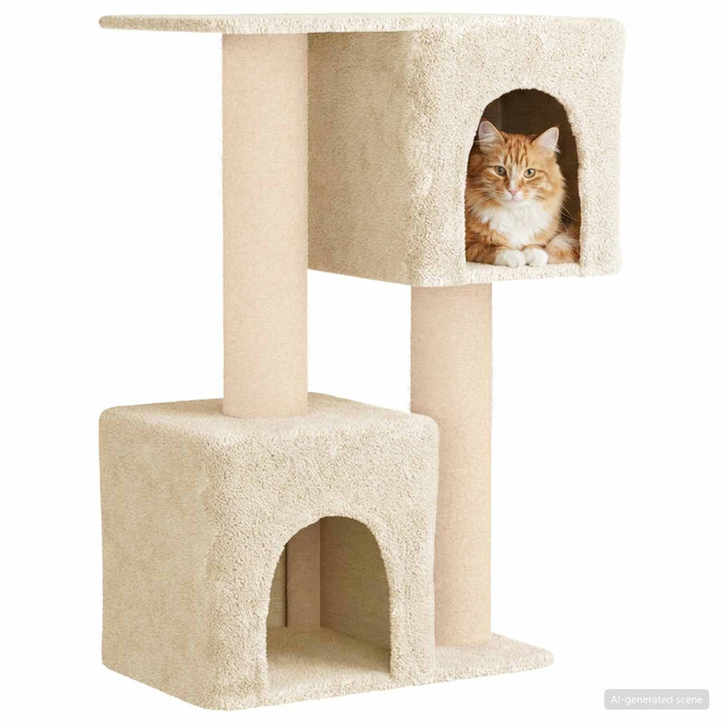 Copac pentru pisici cu stâlpi de zgâriere din sisal Crem 114 cm