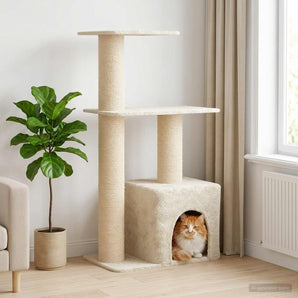Copac pentru pisici cu stâlpi de zgâriere din sisal Crem 133 cm
