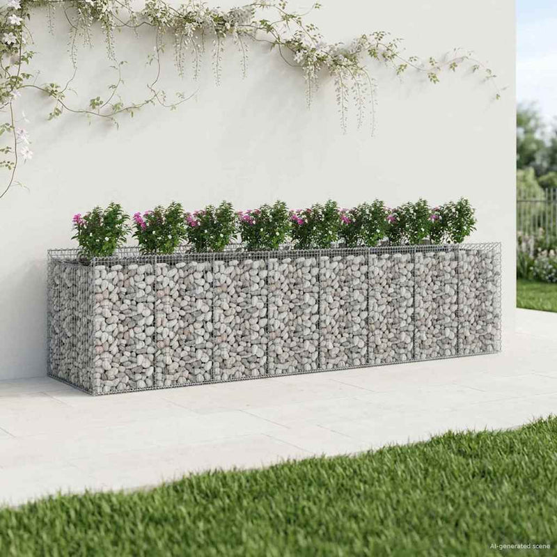 Pat ridicat din gabion 4 buc. 400 x 100 x 100 cm Argintiu