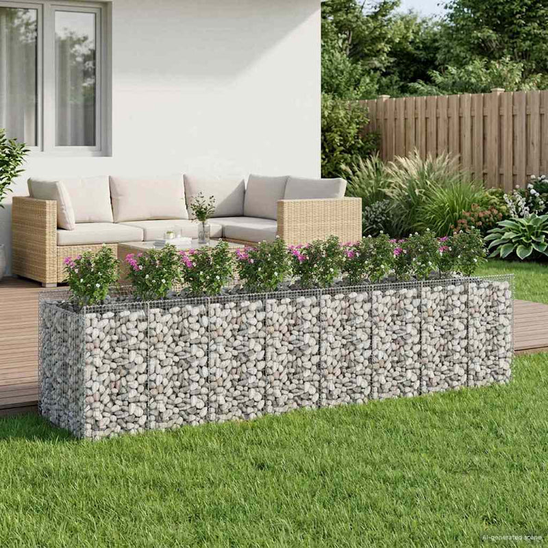 Pat ridicat din gabion 4 buc. 400 x 100 x 100 cm Argintiu