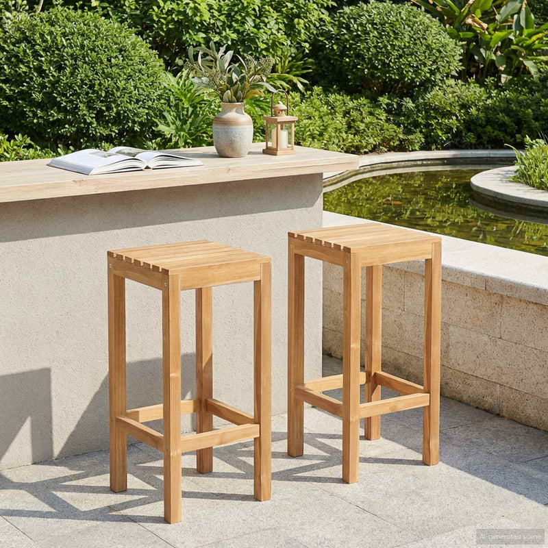Scaun de bar 2 buc. natural Lemn solid de tec