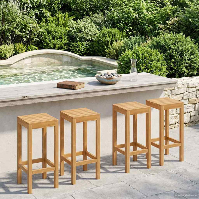 Scaun de bar 4 buc. natural Lemn solid de tec