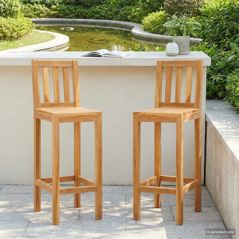 Scaun de bar 2 buc. natural Lemn solid de tec