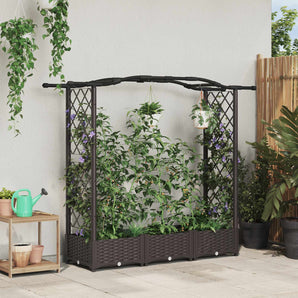 Pat Ridicat cu Trellis și Acoperiș Maro 169 x 40 x 123 cm PP