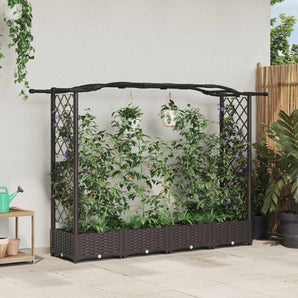 Pat Ridicat cu Trellis și Acoperiș Maro 207 x 40 x 123 cm PP