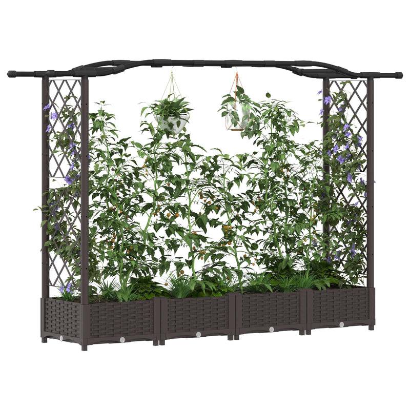 Pat Ridicat cu Trellis și Acoperiș Maro 207 x 40 x 123 cm PP