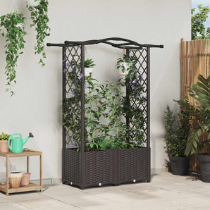 Pat Ridicat cu Trellis și Acoperiș Maro 125 x 40 x 138 cm PP