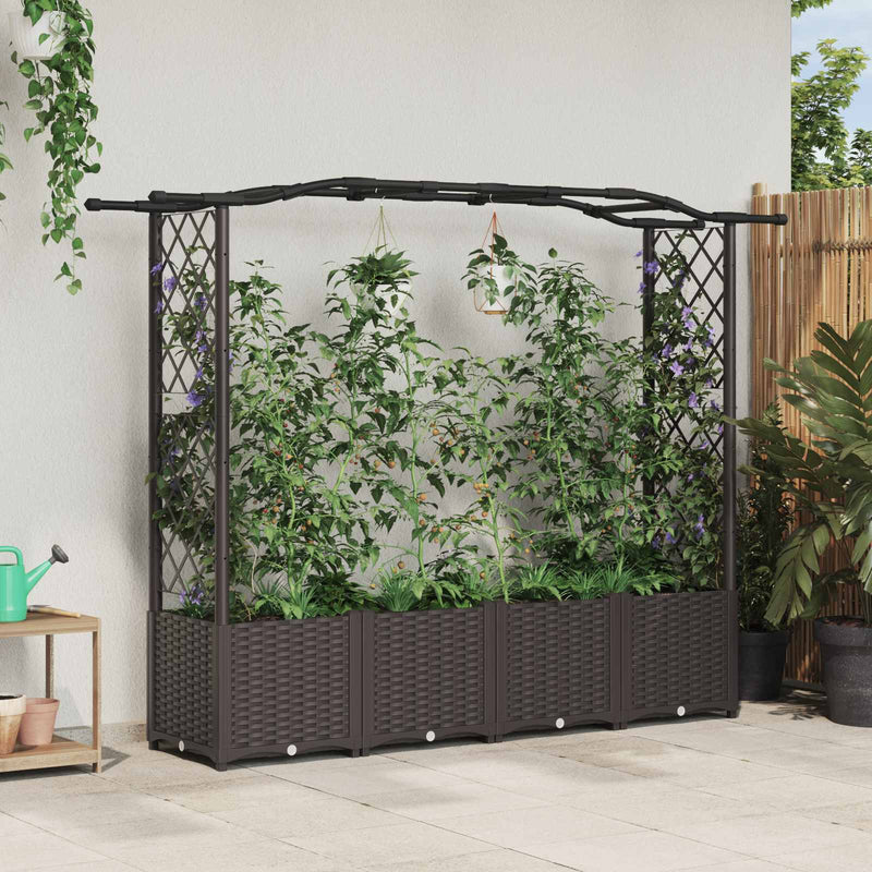 Pat Ridicat cu Trellis și Acoperiș Maro 204 x 40 x 138 cm PP