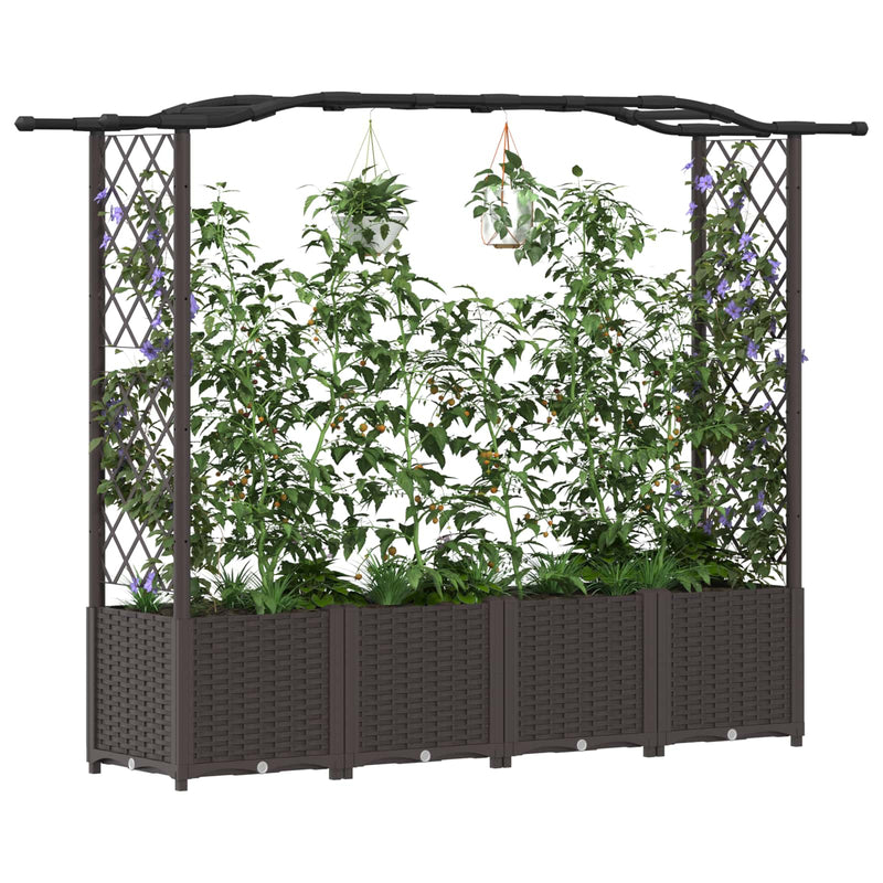 Pat Ridicat cu Trellis și Acoperiș Maro 204 x 40 x 138 cm PP