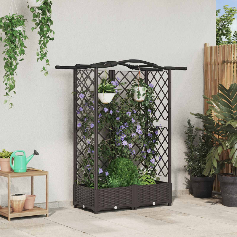 Pat Ridicat cu Trellis și Acoperiș Maro 124 x 40 x 123 cm PP