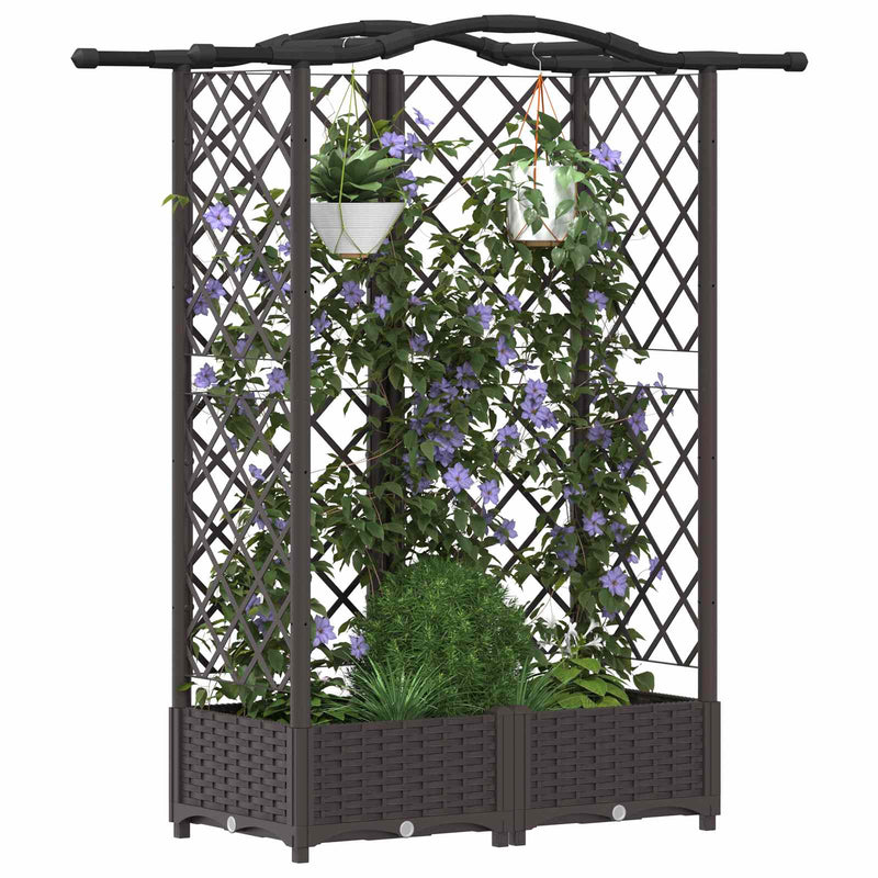 Pat Ridicat cu Trellis și Acoperiș Maro 124 x 40 x 123 cm PP