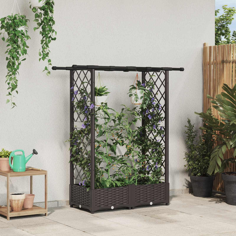 Pat Ridicat cu Trellis și Acoperiș Maro 122,5 x 40 x 121 cm PP