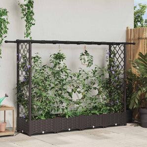 Pat Ridicat cu Trellis și Acoperiș Maro 203 x 40 x 121 cm PP