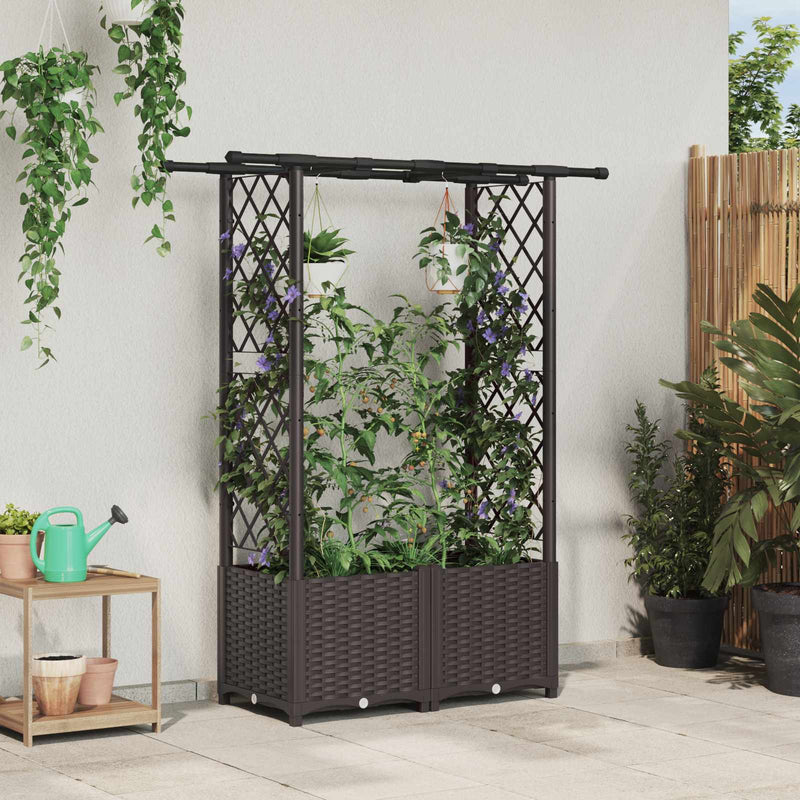 Pat Ridicat cu Trellis și Acoperiș Maro 124,5 x 40 x 136 cm PP