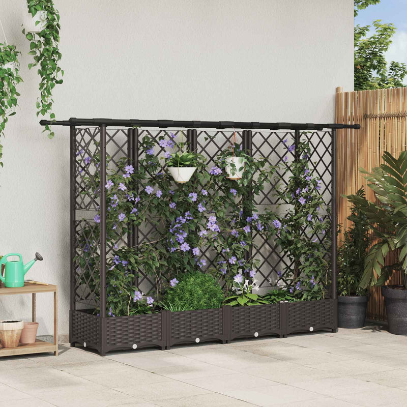 Pat Ridicat cu Trellis și Acoperiș Maro 202,5 x 40 x 121 cm PP