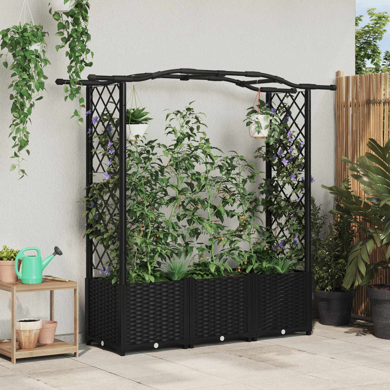 Pat Ridicat cu Trellis și Acoperiș Negru 164 x 40 x 138 cm PP