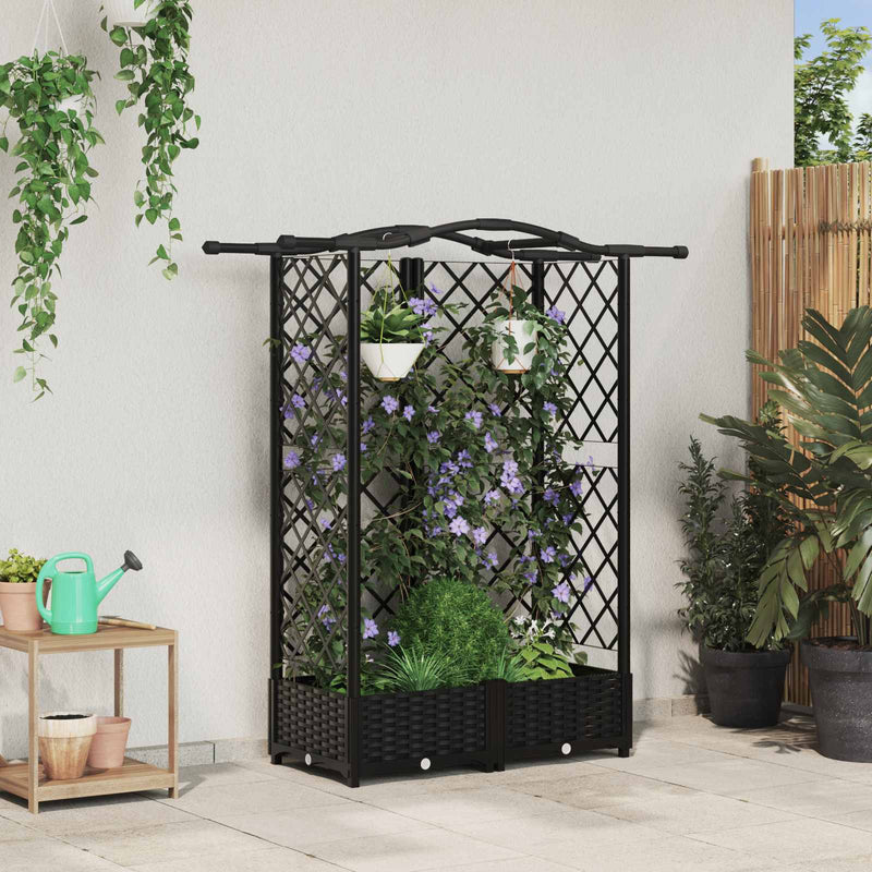 Pat Ridicat cu Trellis și Acoperiș Negru 124 x 40 x 123 cm PP