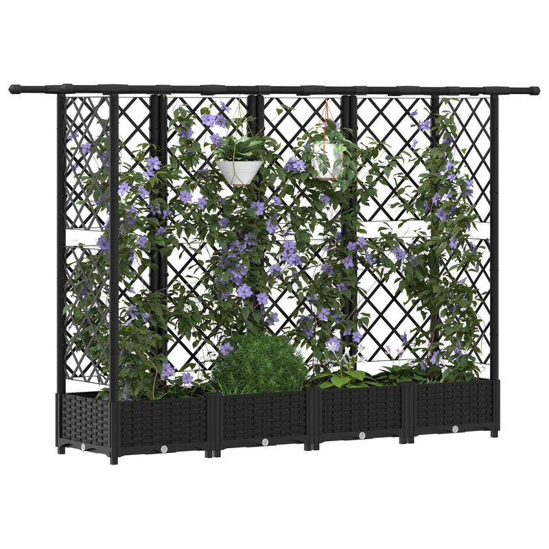 Pat Ridicat cu Trellis și Acoperiș Negru 202,5 x 40 x 121 cm PP