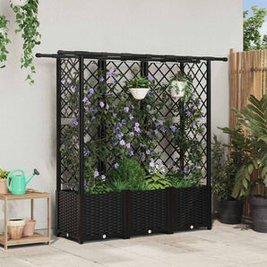 Pat Ridicat cu Trellis și Acoperiș Negru 163,5 x 40 x 136 cm PP