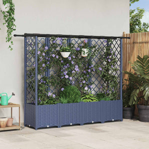 Pat Ridicat cu Trellis și Acoperiș Gri 202 x 40 x 136 cm PP