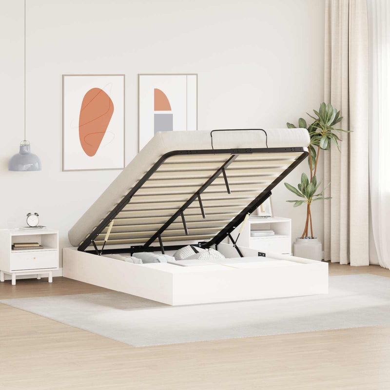 Cadru de pat ottoman cu depozitare Alb 160 x 200 cm