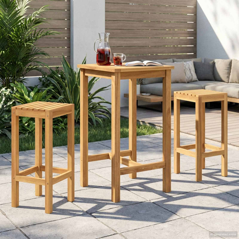 Set de bar pentru exterior 3 buc. Netratat Lemn solid de tec