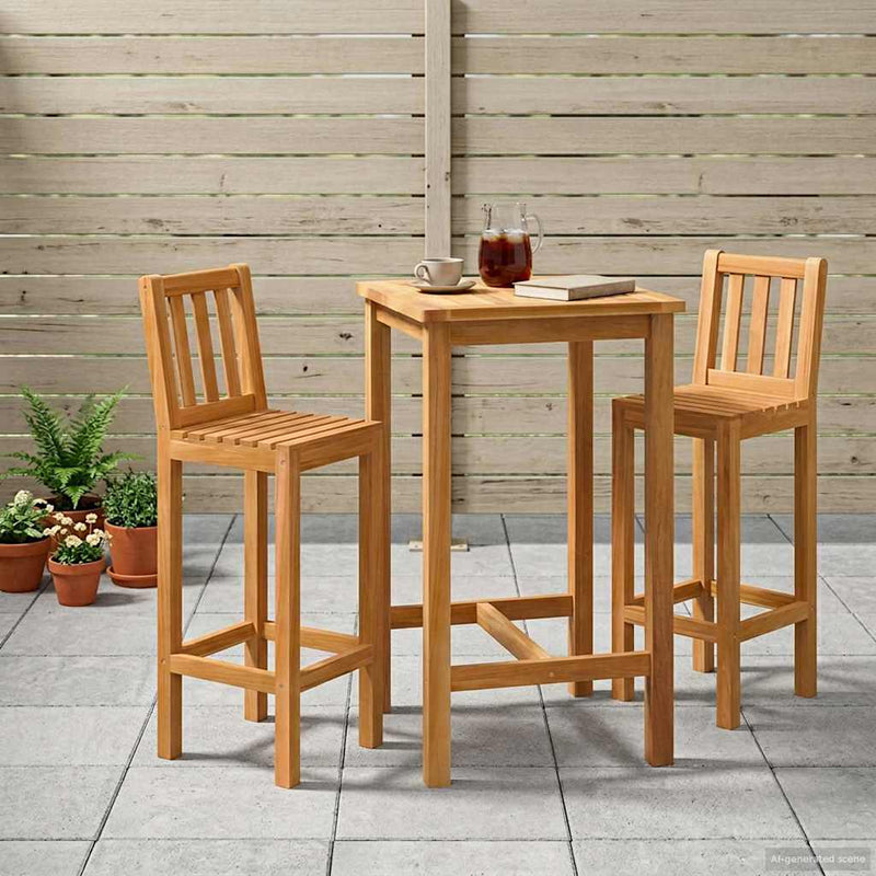 Set de bar pentru exterior 3 buc. Netratat Lemn solid de tec