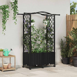 Pat Ridicat cu Trellis și Acoperiș Negru 125 x 40 x 144 cm PP