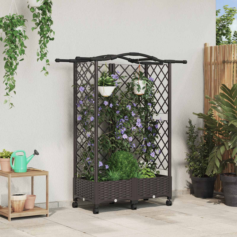 Pat Ridicat cu Trellis și Acoperiș Maro 124 x 40 x 129 cm PP